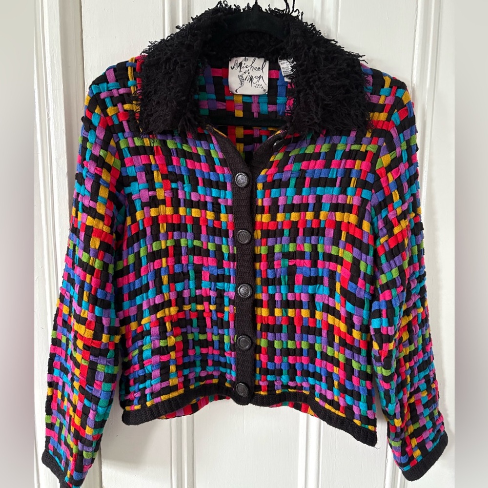 Michael Simon Rainbow Crosshatch Cardigan